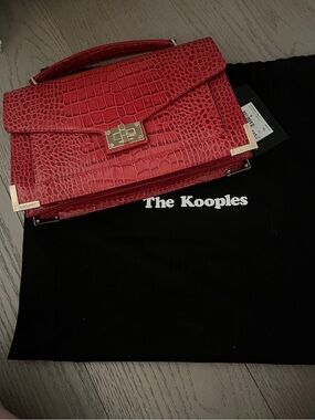 NWT The Kooples Emily Red T Croc-Embossed Satchel with Gold Hardware
